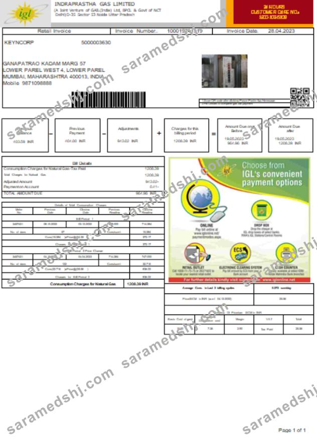 Indraprastha Gas Limited (IGL)utility business bill, SCR